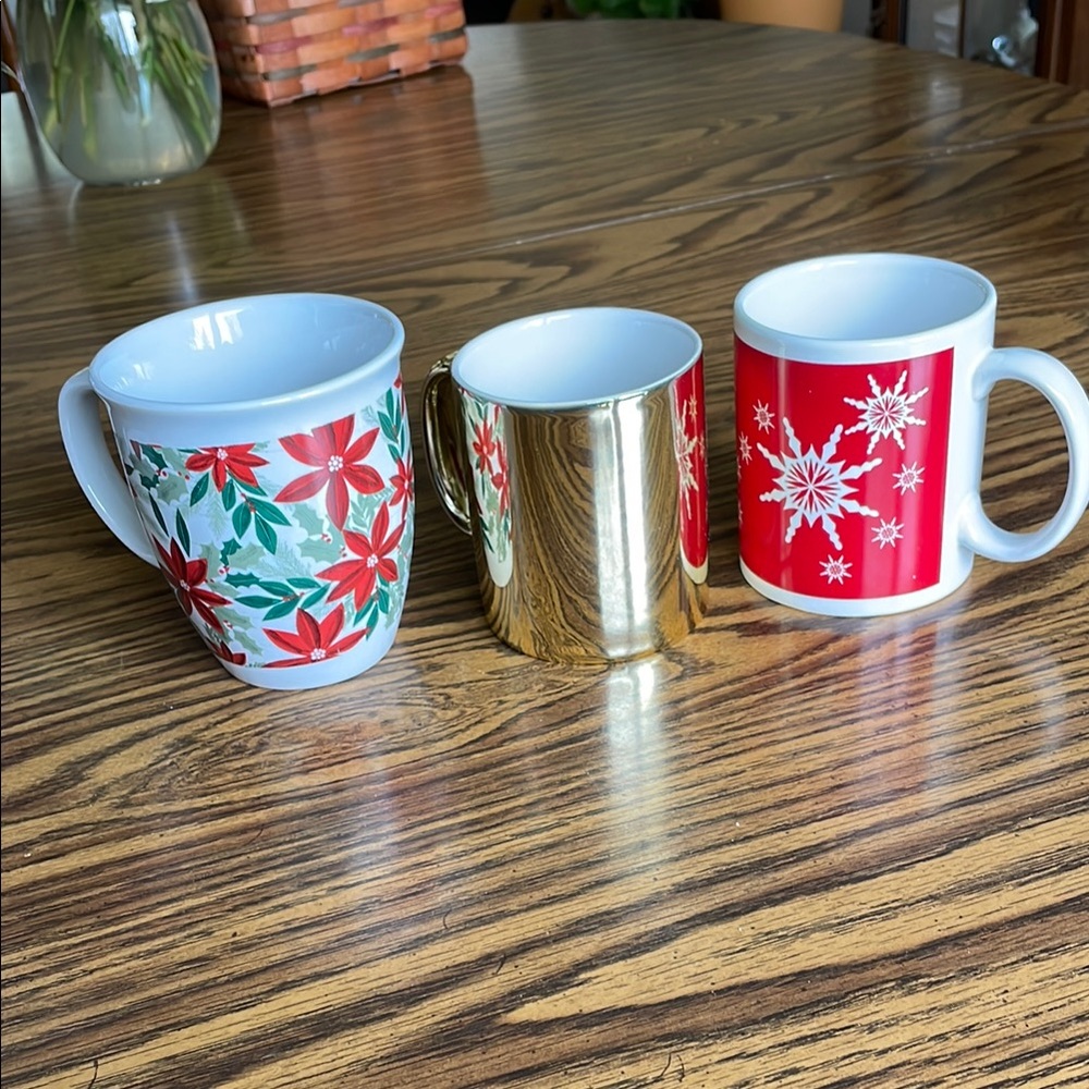 Festive Holiday Mug Set - Red, Gold, and White
